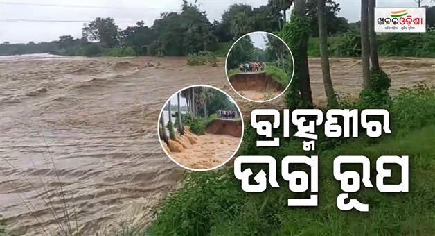 Khabar Odisha:Brahmani-River-Breaches-Embankments-at-Four-Places-Flood-Crisis-Deepens-in-Jajpur