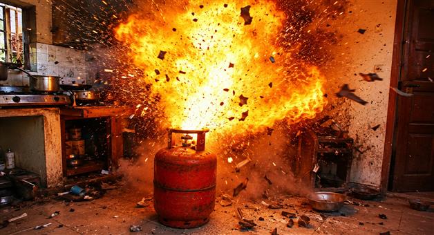Khabar Odisha:House-burnt-down-in-gas-tank-explosion-woman-barely-injured
