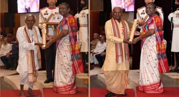 Khabar Odisha:President-Murmu-Confers-Padma-Shri-To-Bhagwat-Pradhan-Binod-Maharana-From-Odisha