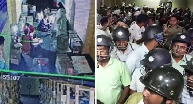 Khabar Odisha:Ruckus-outside-EVM-strong-room-in-Kolkata-TMC-leaders-stage-protest-BJP-members-also-arrive