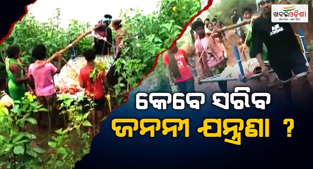 Khabar Odisha:again-pregnent-lady-brought-by-shoulder-with-the-help-of-bed