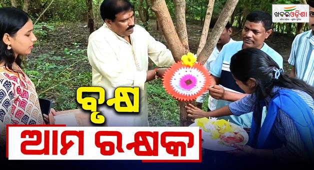 Khabar Odisha:boudh-panchayat-college-celebrates-rakshya-bandhan-tie-rakhi-to-tree