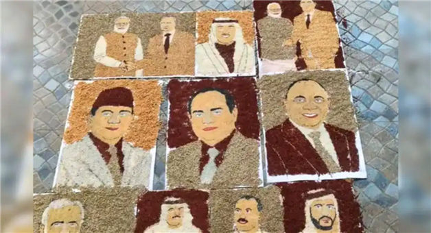 Khabar Odisha:farmer-creates-brics-leaders-portraits-using-grains-millet-art-narmadapuram