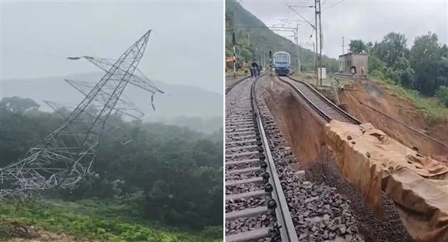 Khabar Odisha:koraput-landslide-disrupts-train-services-after-high-voltage-tower-collapses-near-maliguda