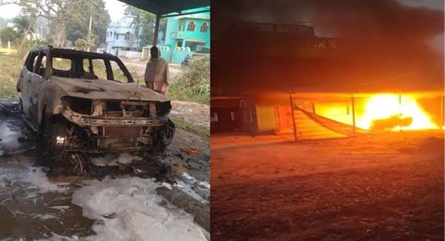 Khabar Odisha:miscreants-set-fire-on-bjp-leaders-car