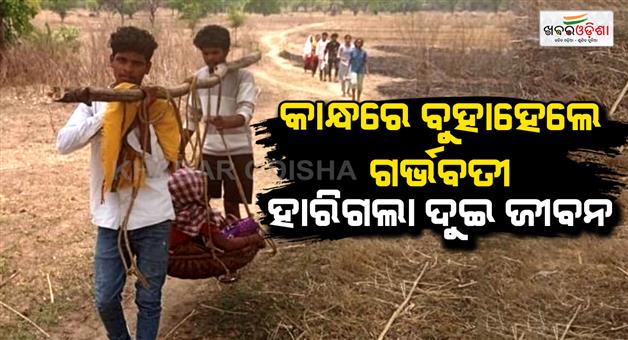 Khabar Odisha:pregnant-woman-carried-2-km-for-medical-help-in-bolangir
